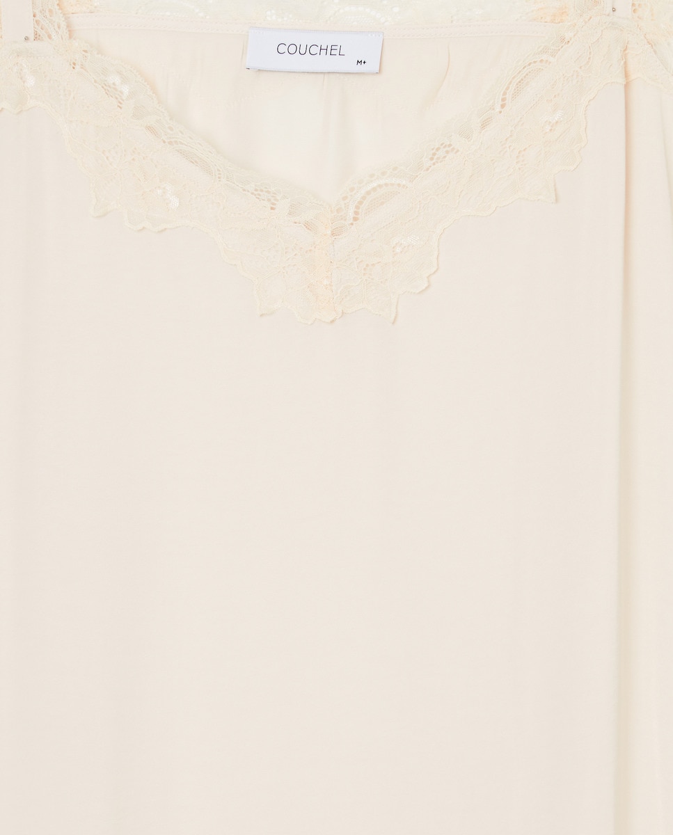 Top rendilhado de renda Branco-marfim-5