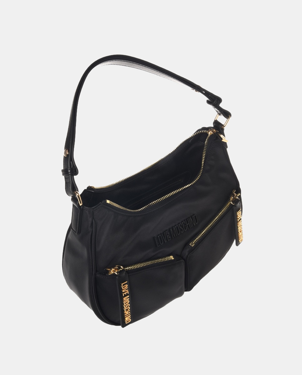 Mala de Ombro Ajustável de Nylon com Fecho de Correr Preto-3