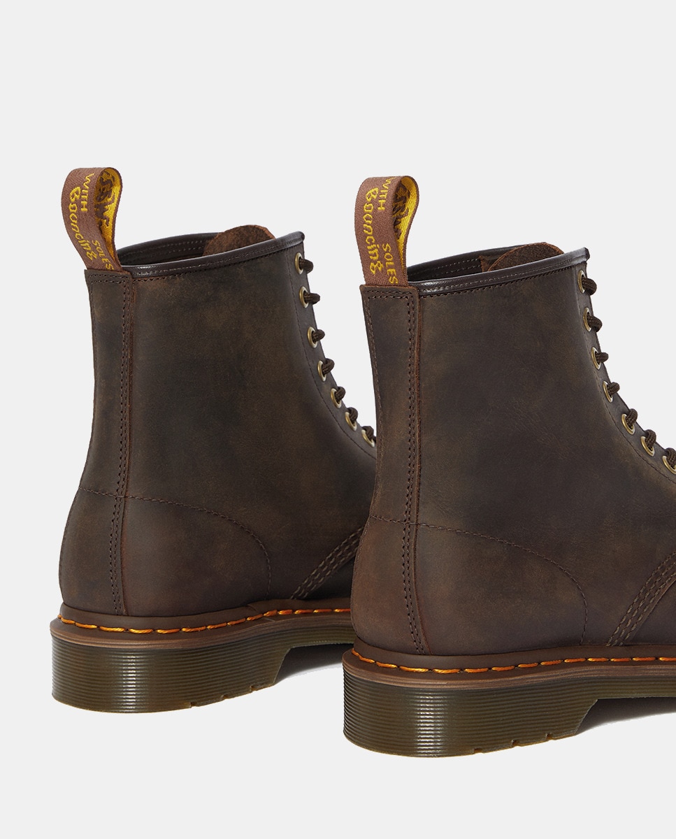 Botins 1460 Crazy Horse em Pele com Fecho de Atacadores Castanho-escuro-5
