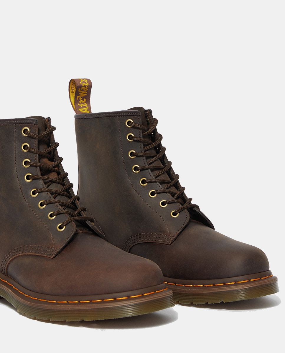 Botins 1460 Crazy Horse em Pele com Fecho de Atacadores Castanho-escuro-4