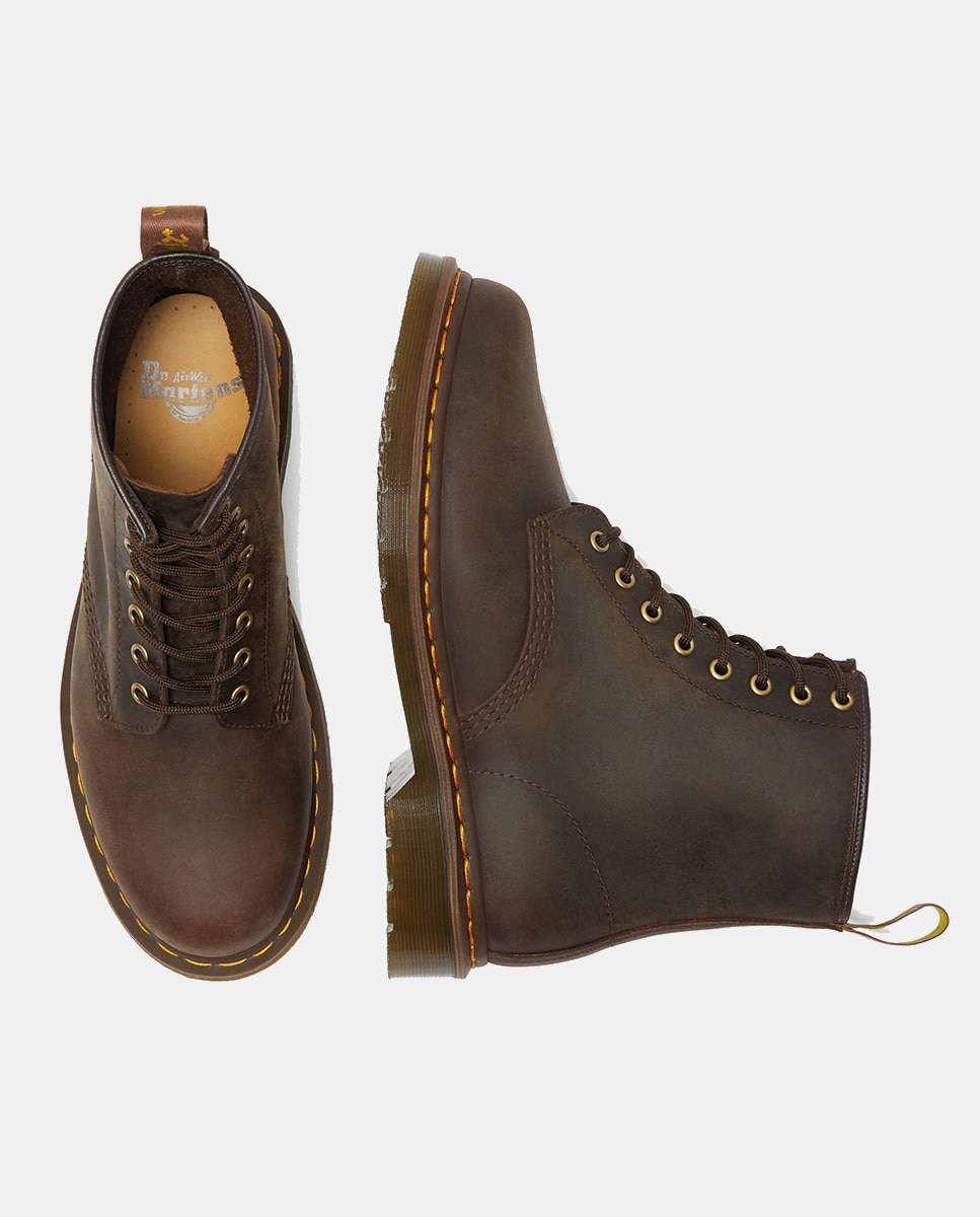 Botins 1460 Crazy Horse em Pele com Fecho de Atacadores Castanho-escuro-3