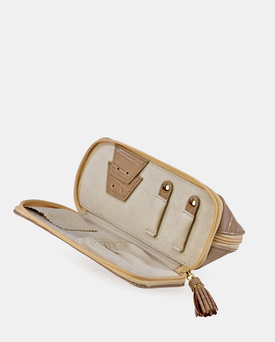 Guarda-Joias de Viagem em PU de Efeito Crocodilo - Ivory Creme-3