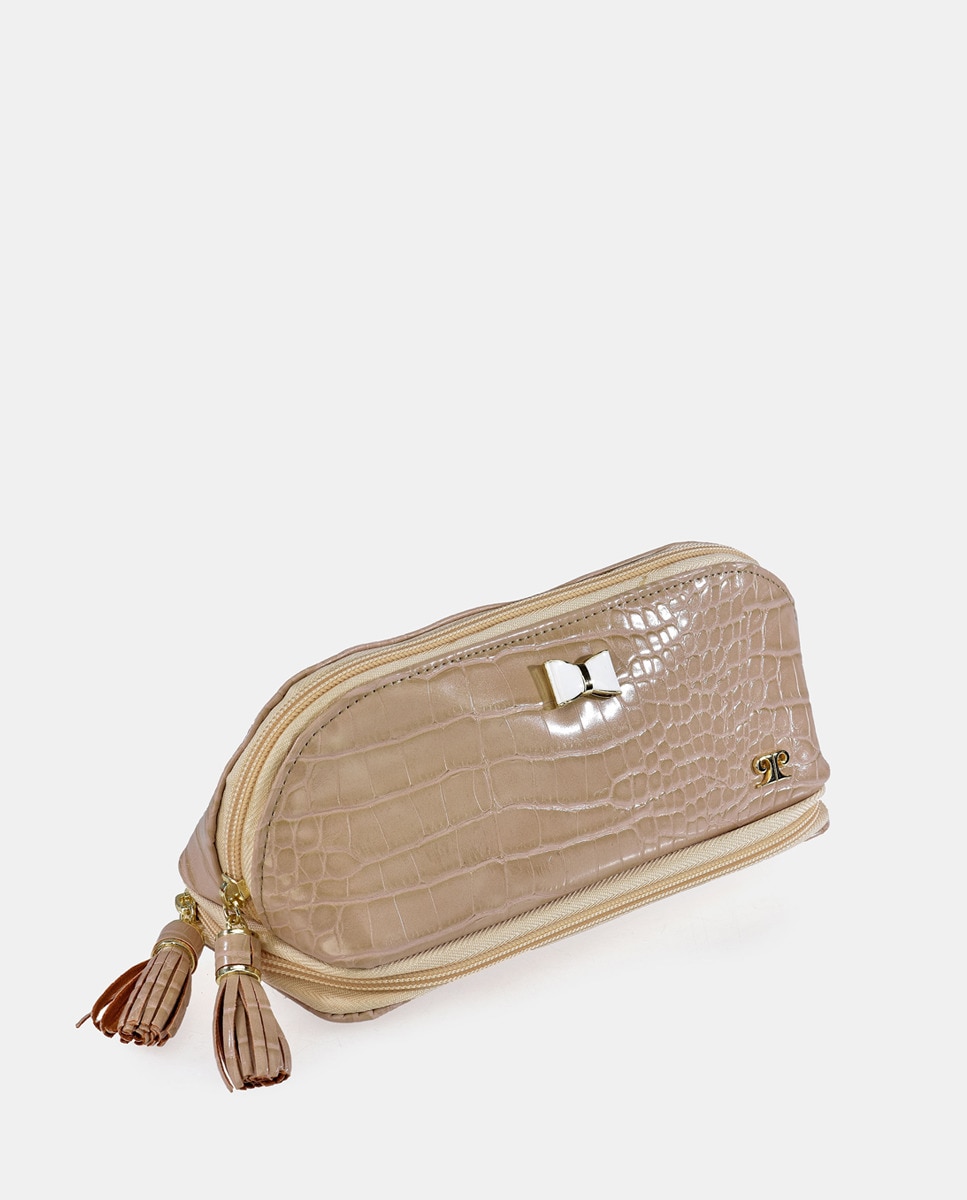 Guarda-Joias de Viagem em PU de Efeito Crocodilo - Ivory Creme-2