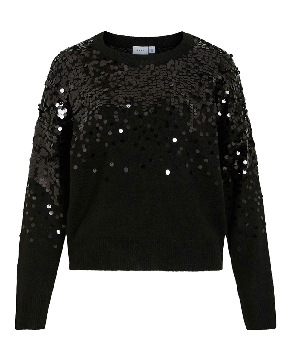 Camisola de Malha com Lantejoulas Preto-5