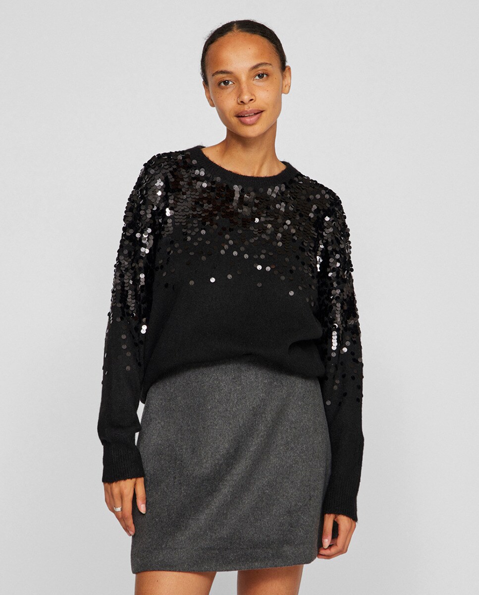 Camisola de Malha com Lantejoulas Preto-1