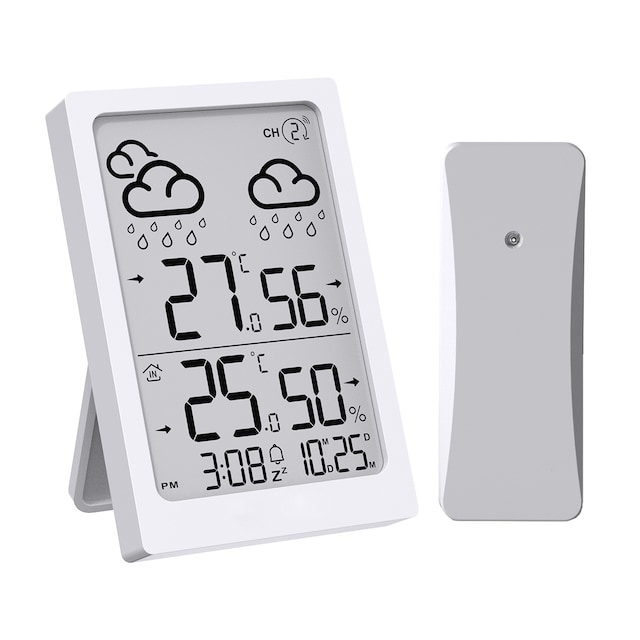 Imagen 0 de Reloj despertador Inves E0558WST2H2-V3 con indicador de temperatura interior y exterior, blanco