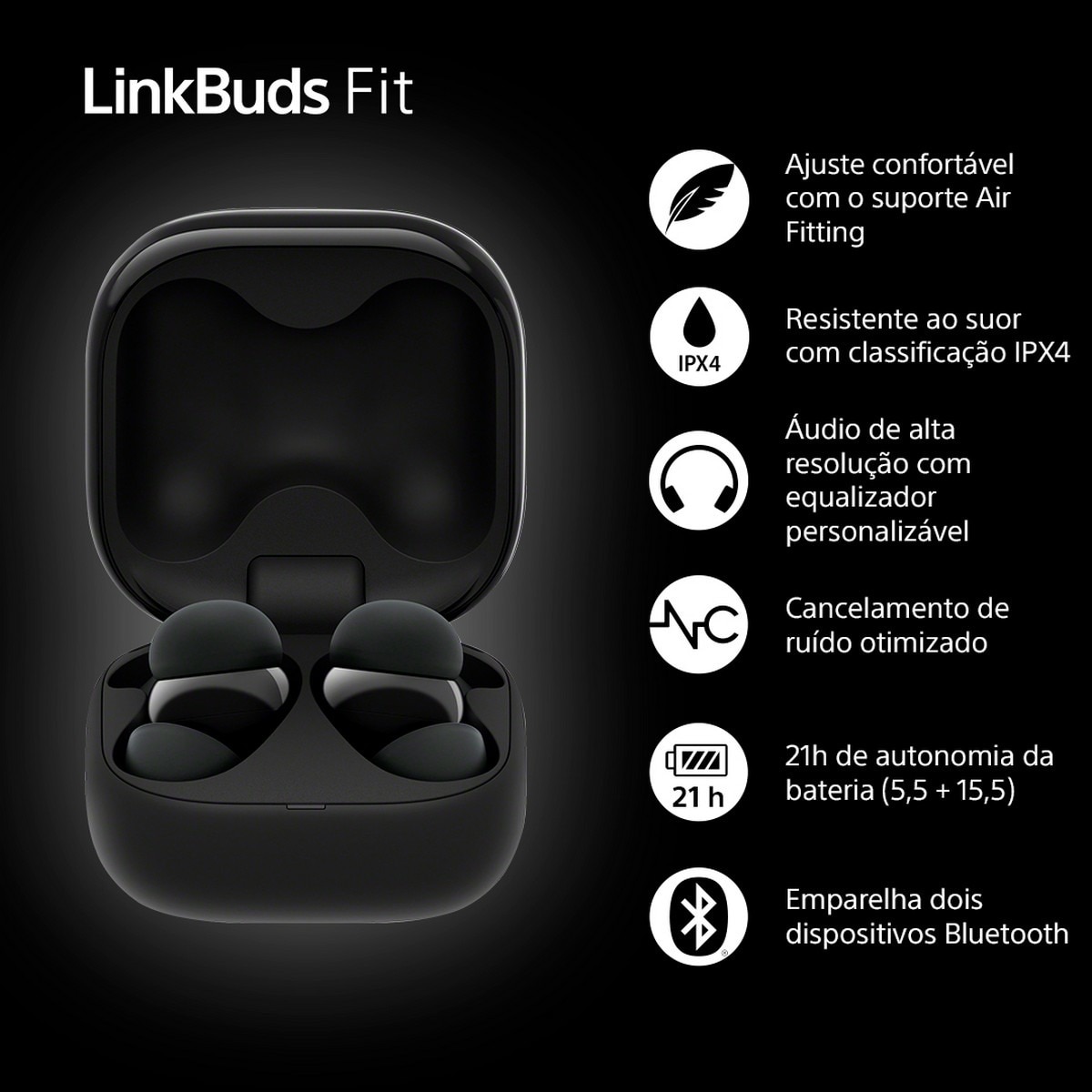 Auriculares Sony WF-LS910N True Wireless LinkBuds Fit com Noise Cancelling Preto-4