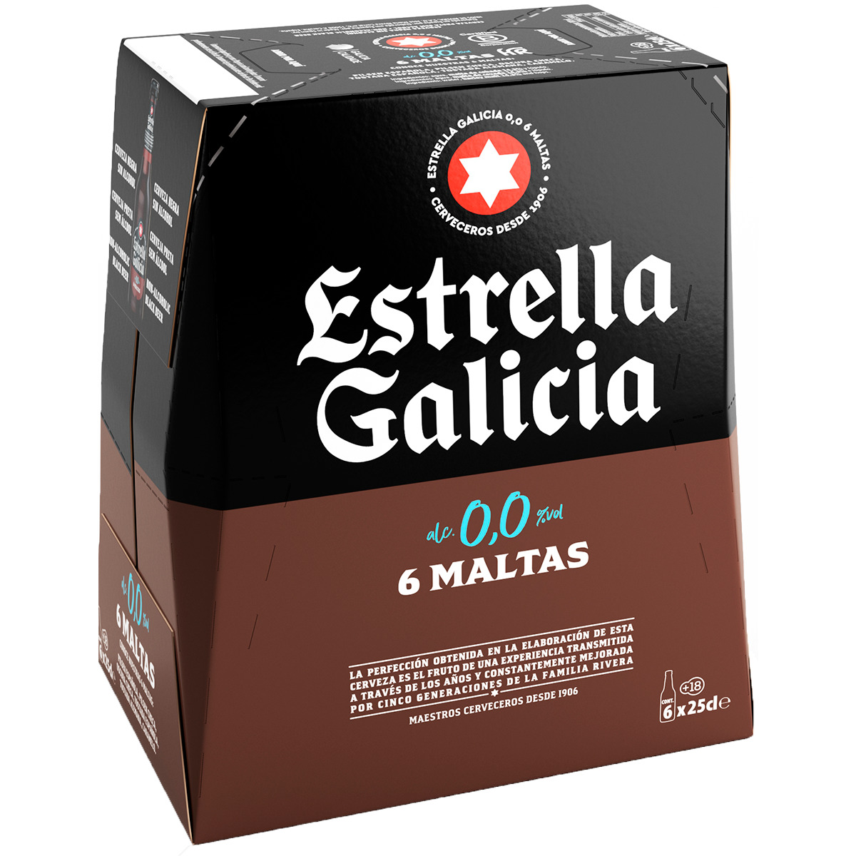 Cerveja de Espanha Preta sem Álcool Pack 6 unidades garrafa 25 cl