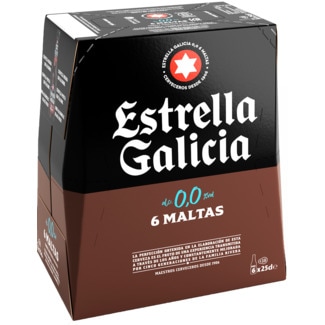 Cerveja de Espanha Preta sem Álcool Pack 6 unidades garrafa 25 cl - Estrella Galicia