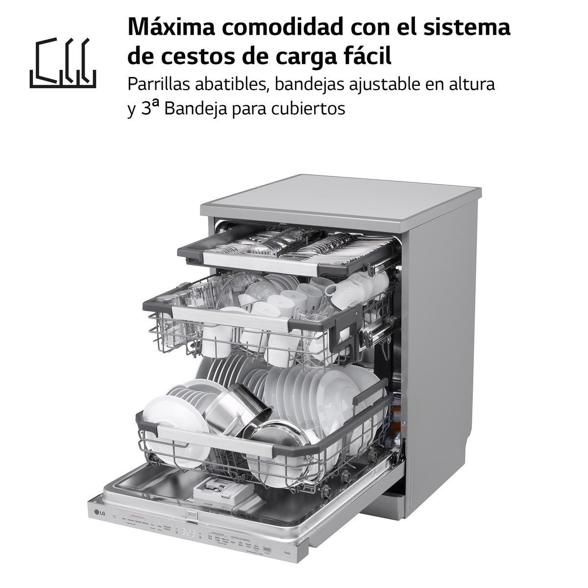 Lavavajillas LG 14 servicios, 60 cm, con bandeja para cubiertos - DF587HVS Acero antihuellas-8
