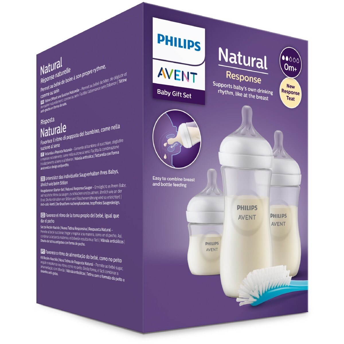 Conjunto Primeiros Começos Natural Response 3 Biberões e Escova Branco-10