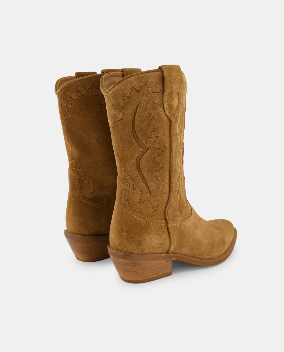 Botas de Cowboy em Pele com Cortes Castanho-3