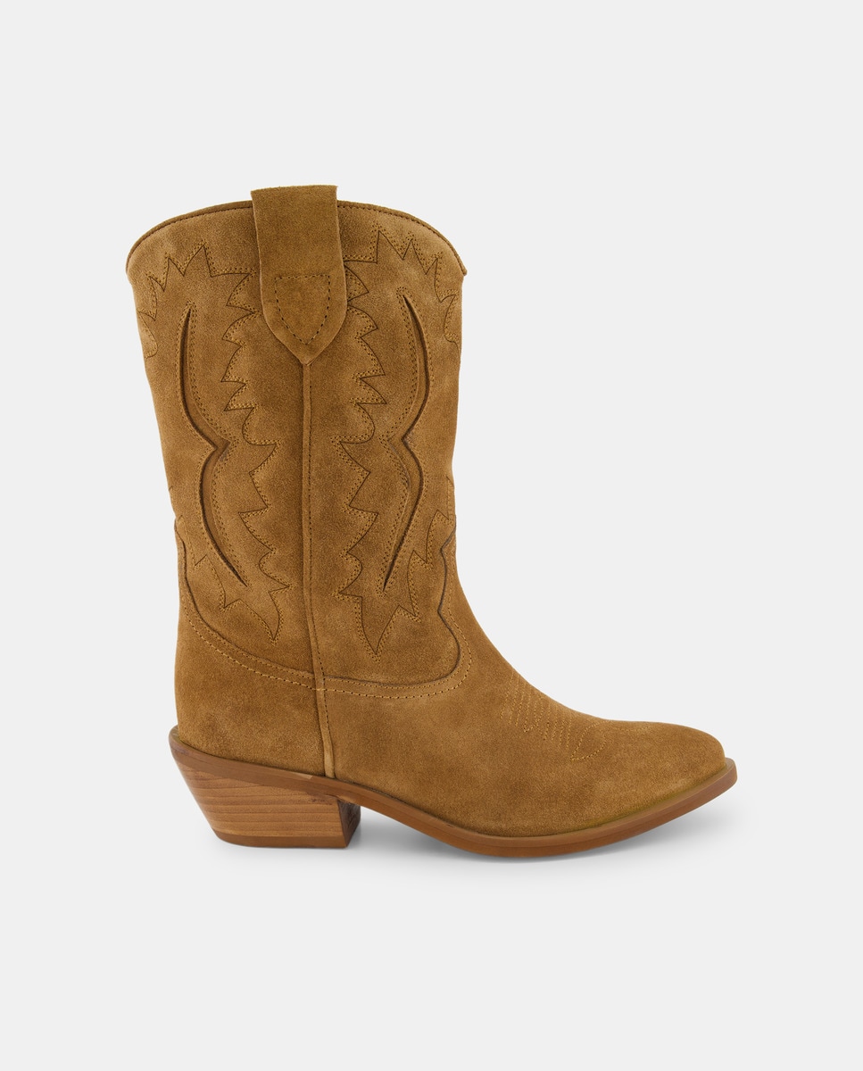 Botas de Cowboy em Pele com Cortes Castanho-1