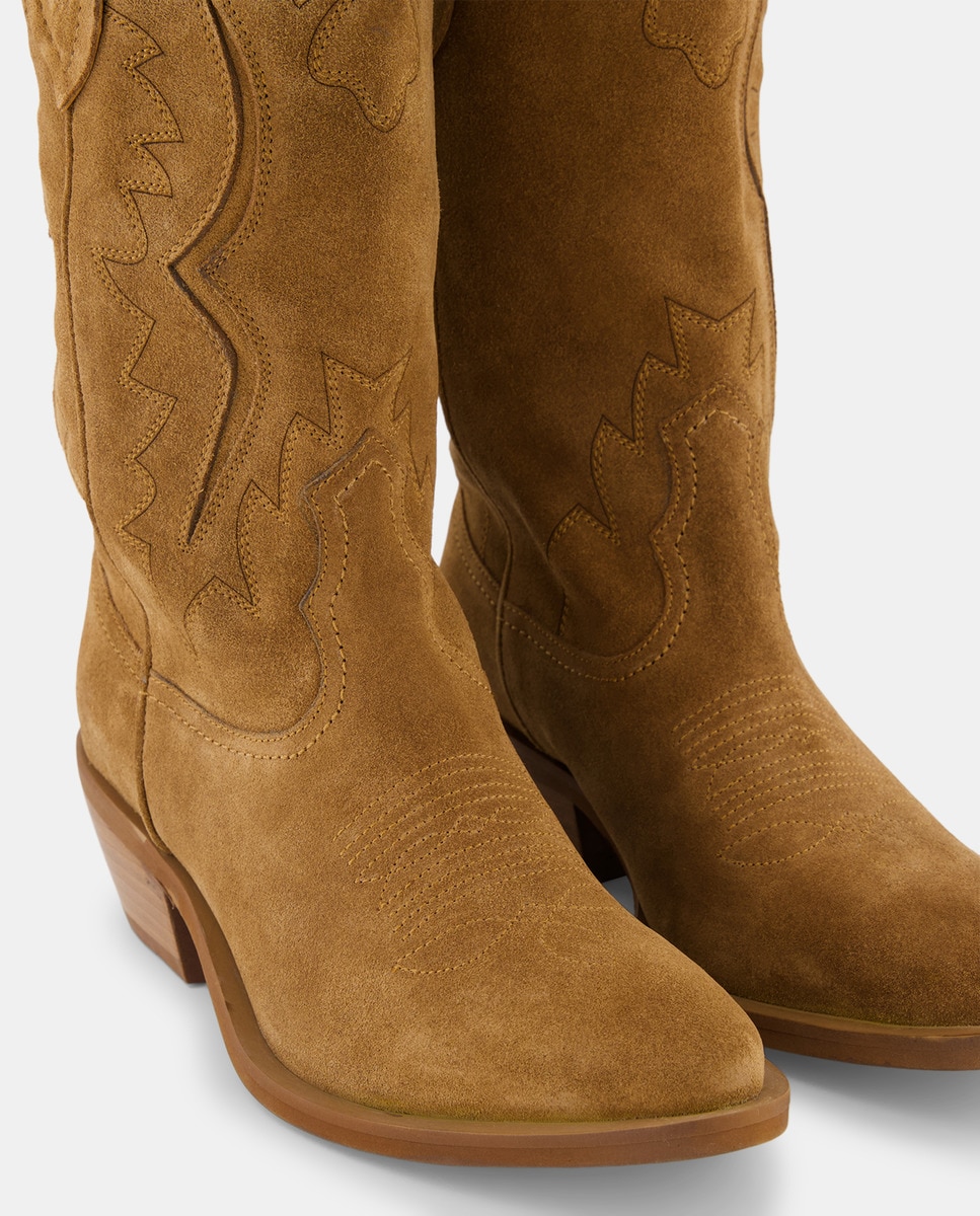 Botas de Cowboy em Pele com Cortes Castanho-4