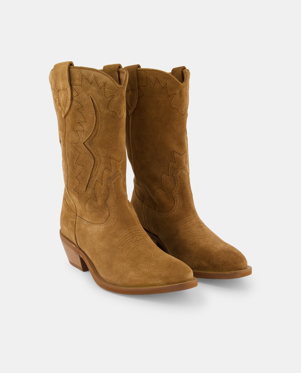 Botas de Cowboy em Pele com Cortes Castanho-2