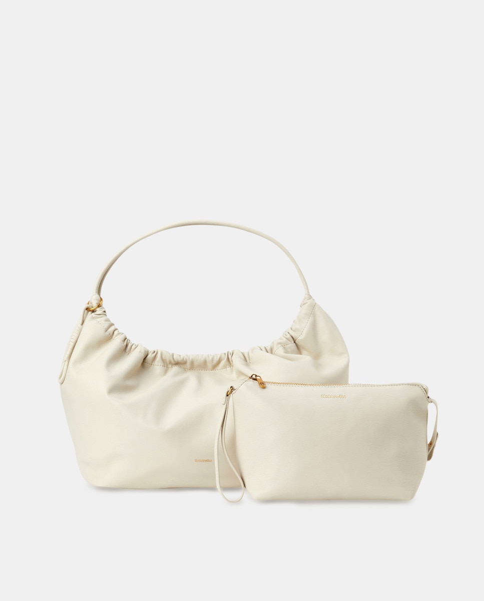 Mala de Ombro Franzida com Nécessaire Branco-marfim-2
