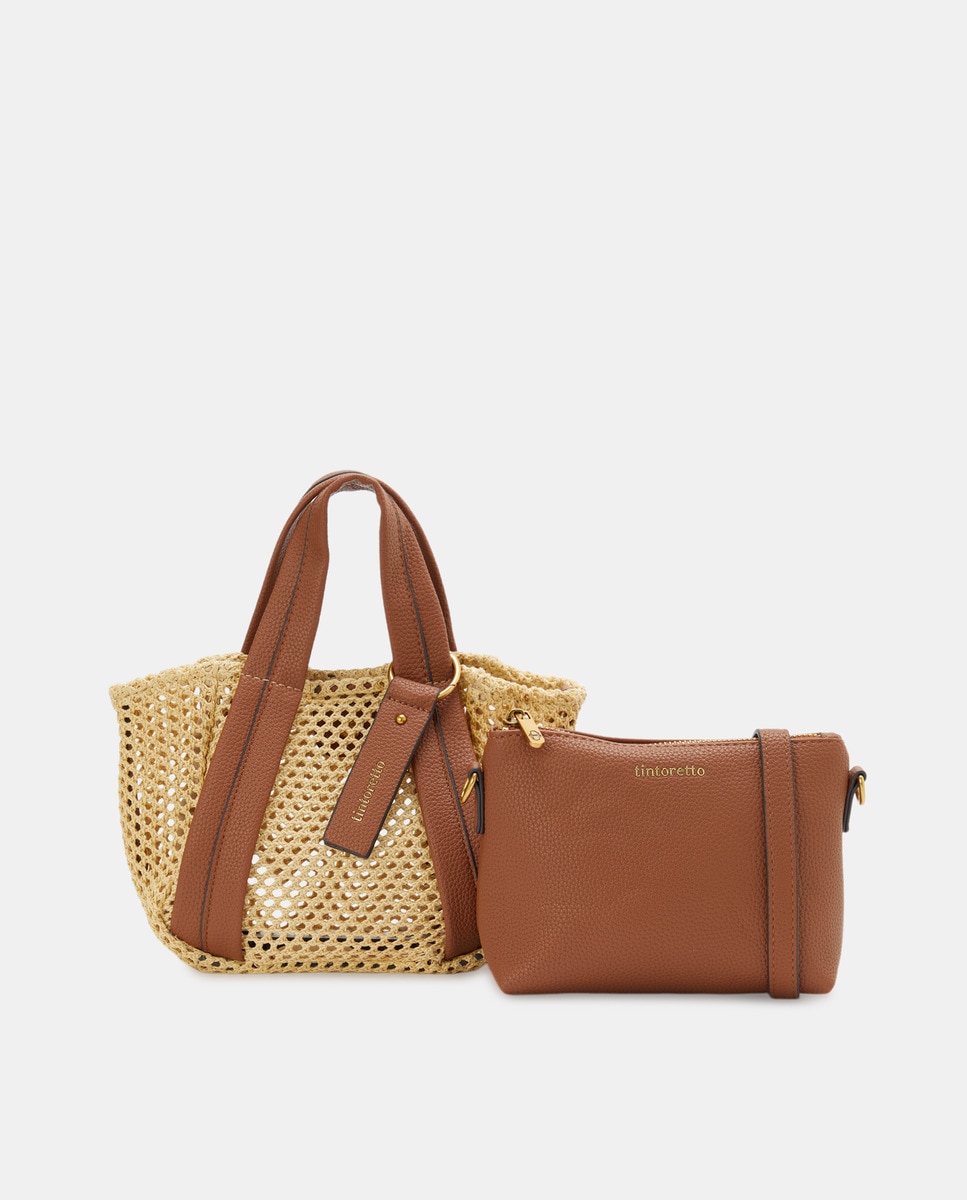 Mala Shopper 2 em 1 Pequena com Alça de Tiracolo Castanho-2
