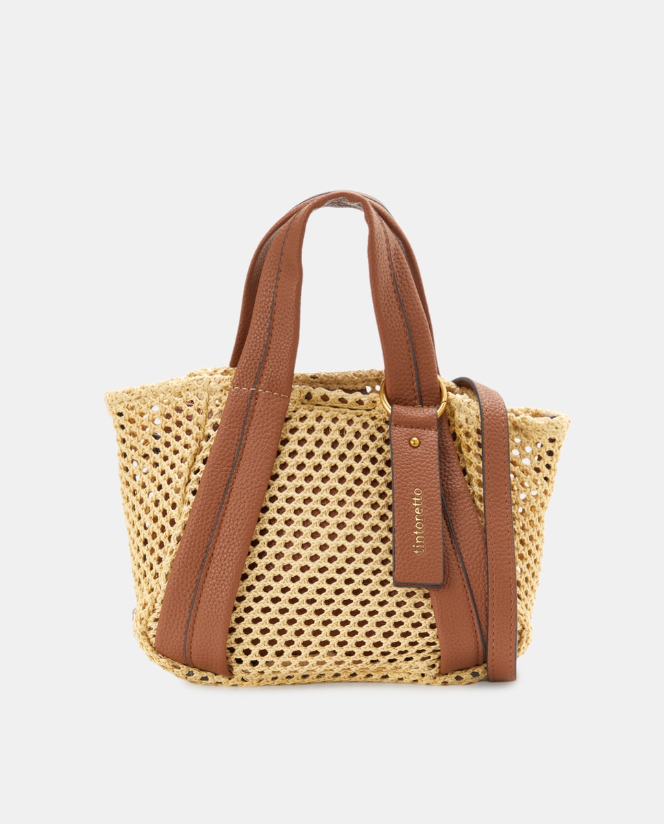 Mala Shopper 2 em 1 Pequena com Alça de Tiracolo Castanho-1