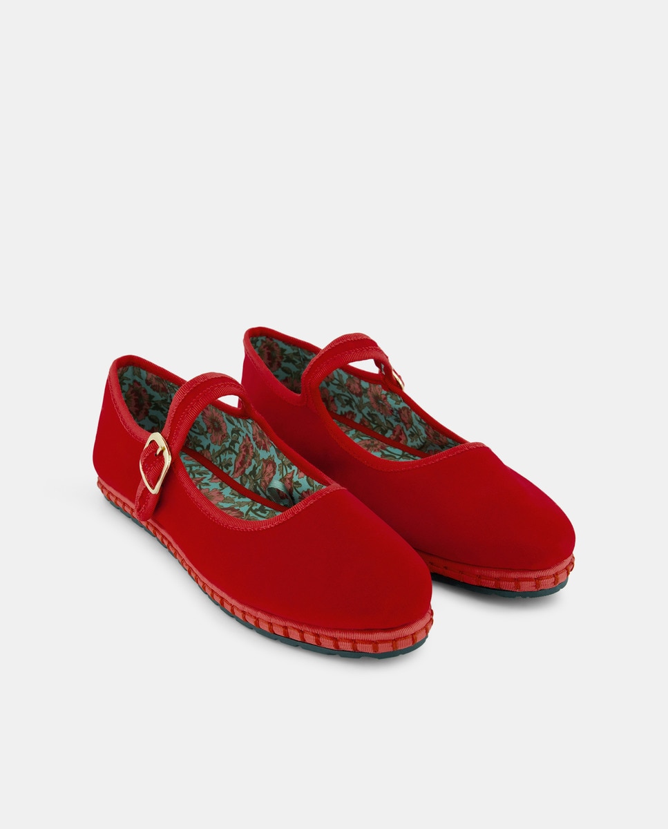 Zapato mercedes terciopelo Rojo-2