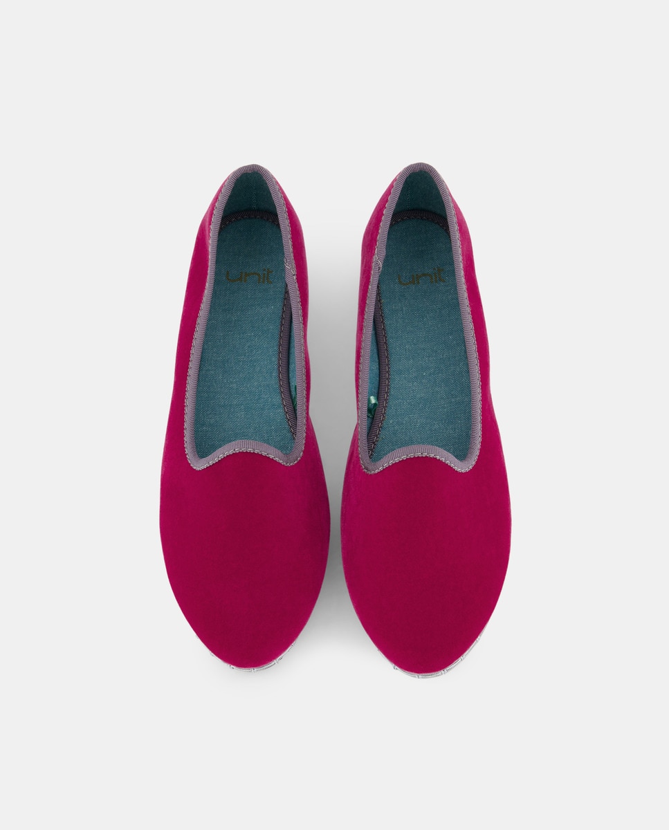 Zapato de terciopelo vivos a contraste Fucsia-4