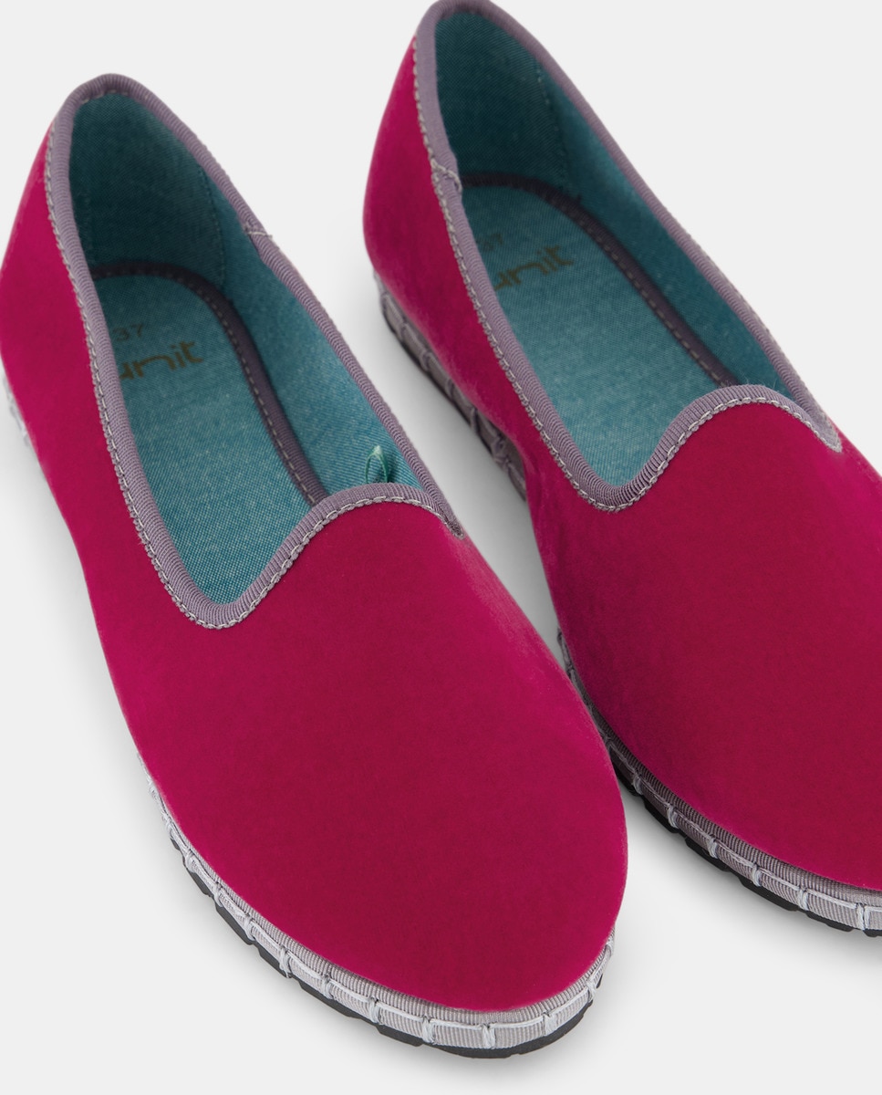Zapato de terciopelo vivos a contraste Fucsia-5
