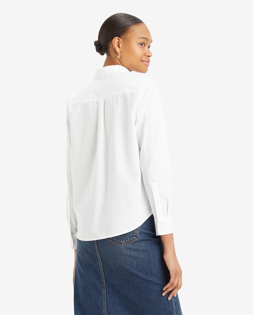 Camisa de mulher com manga comprida Branco-2