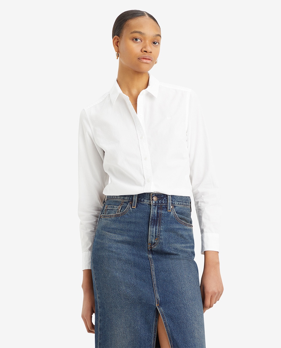 Camisa de mulher com manga comprida Branco-1