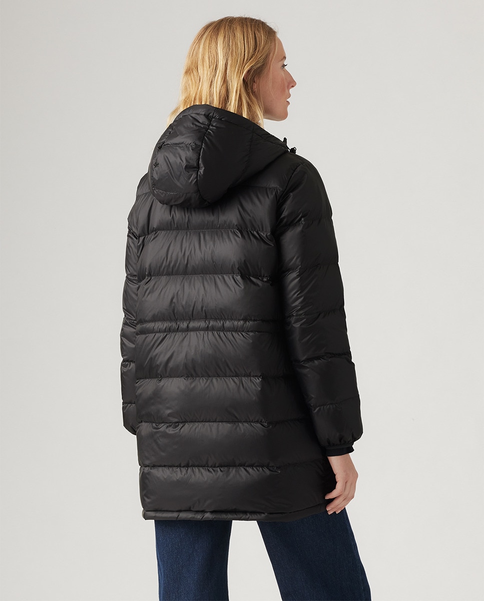 Blusão acolchoado comprido de mulher com capuz Preto-2