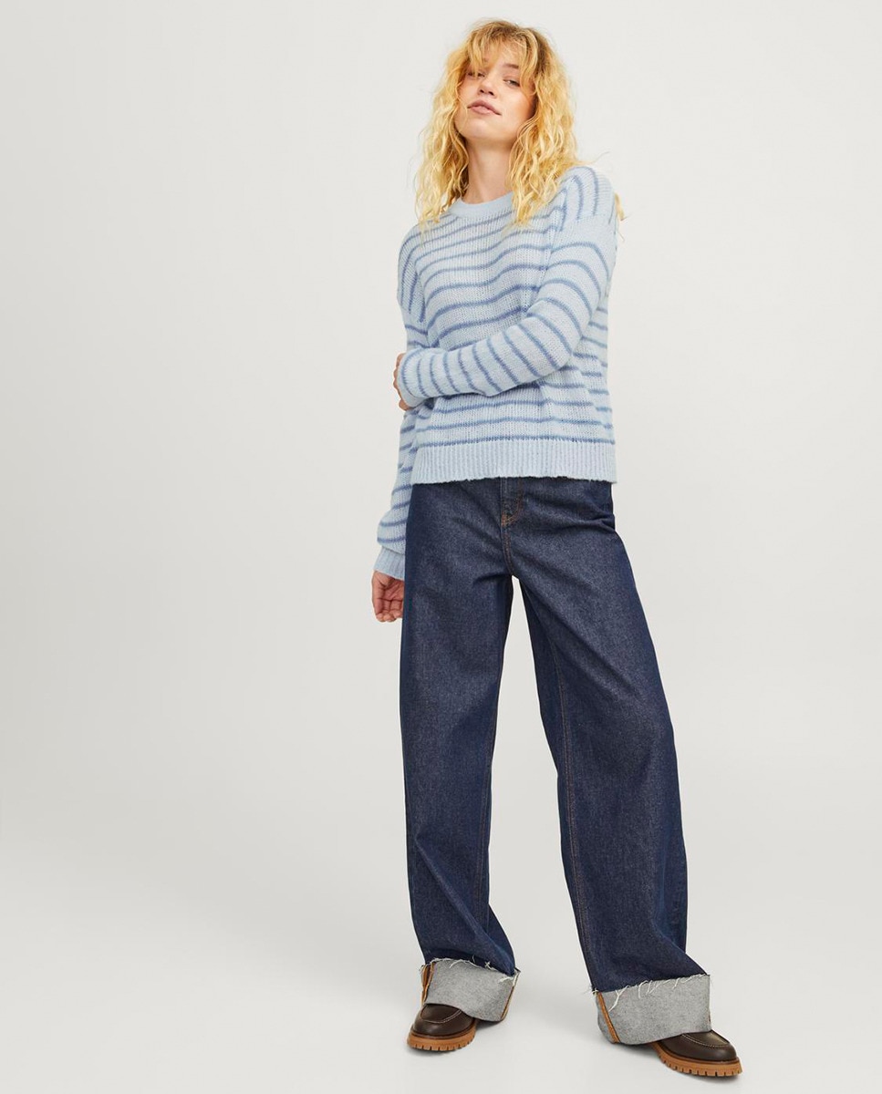 Camisola de Malha às Riscas Azul-claro-8