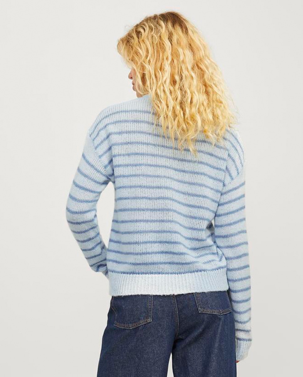 Camisola de Malha às Riscas Azul-claro-2