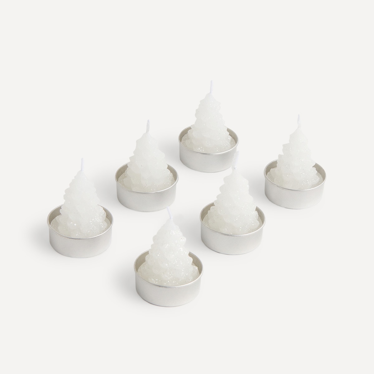 Conjunto de 6 Velas Tealight com Forma de Pinheiro Alongado Branco-1