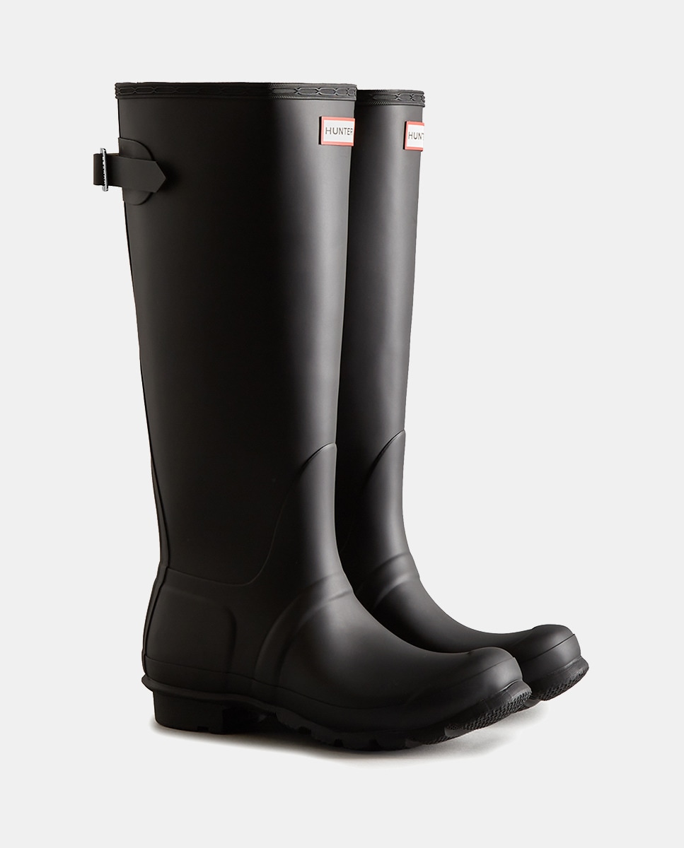Galochas Altas Ajustáveis com Acabamento Brilhante e Detalhe de Fivela Lateral Preto-2