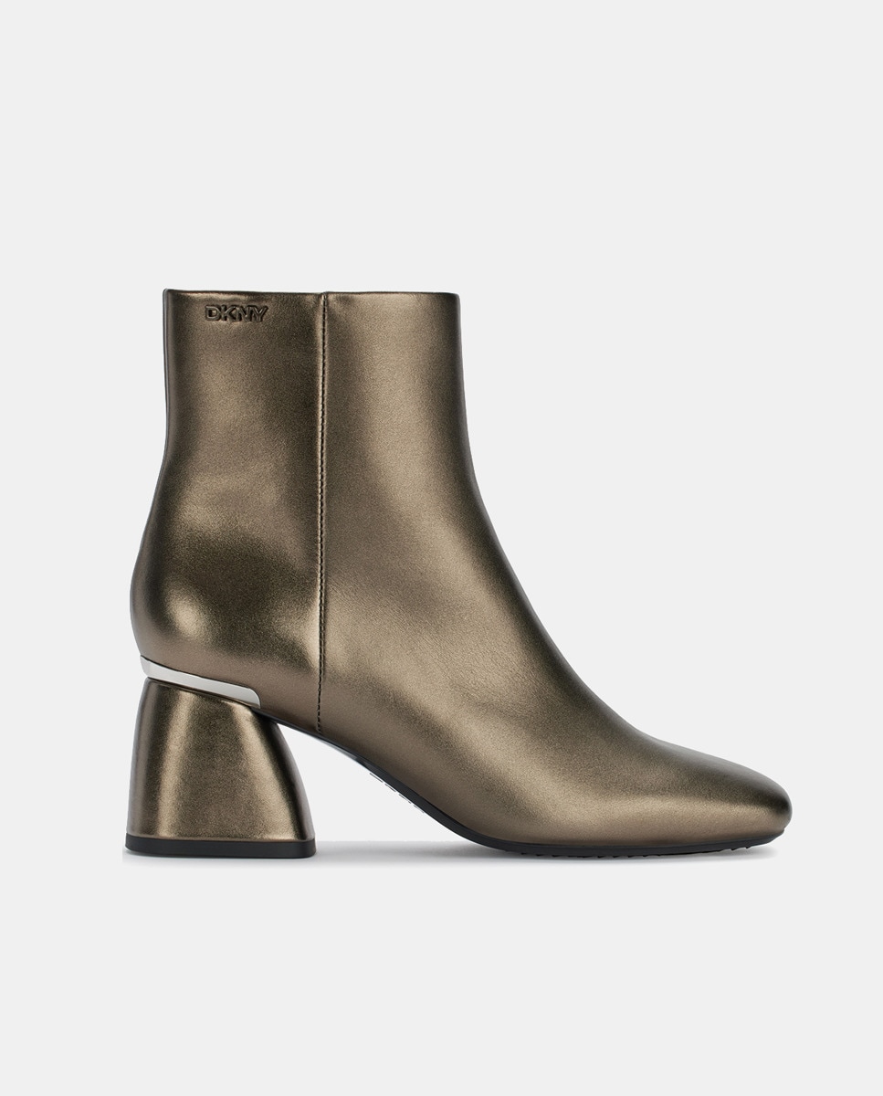 Botins com Salto de Bloco e Biqueira Redonda Prata-1