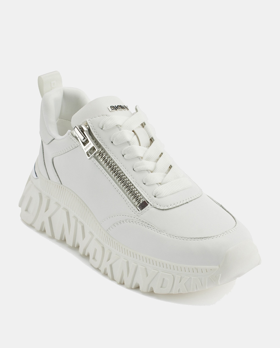 Sapatilhas com Plataforma e em Pele Branco-2