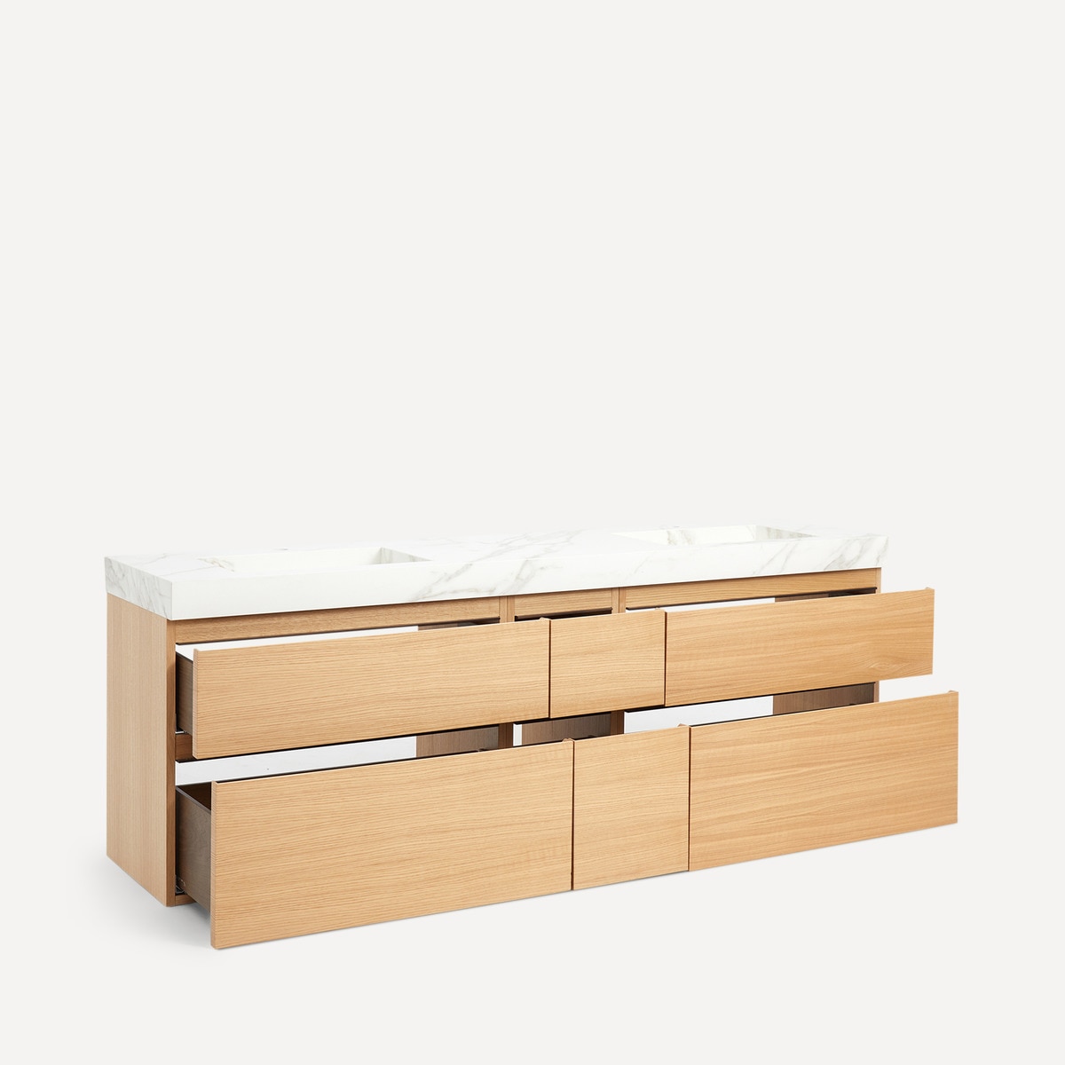 Móvel de Casa de Banho Duplo com 6 Gavetas e 2 Lavatórios Leo Carvalho-4