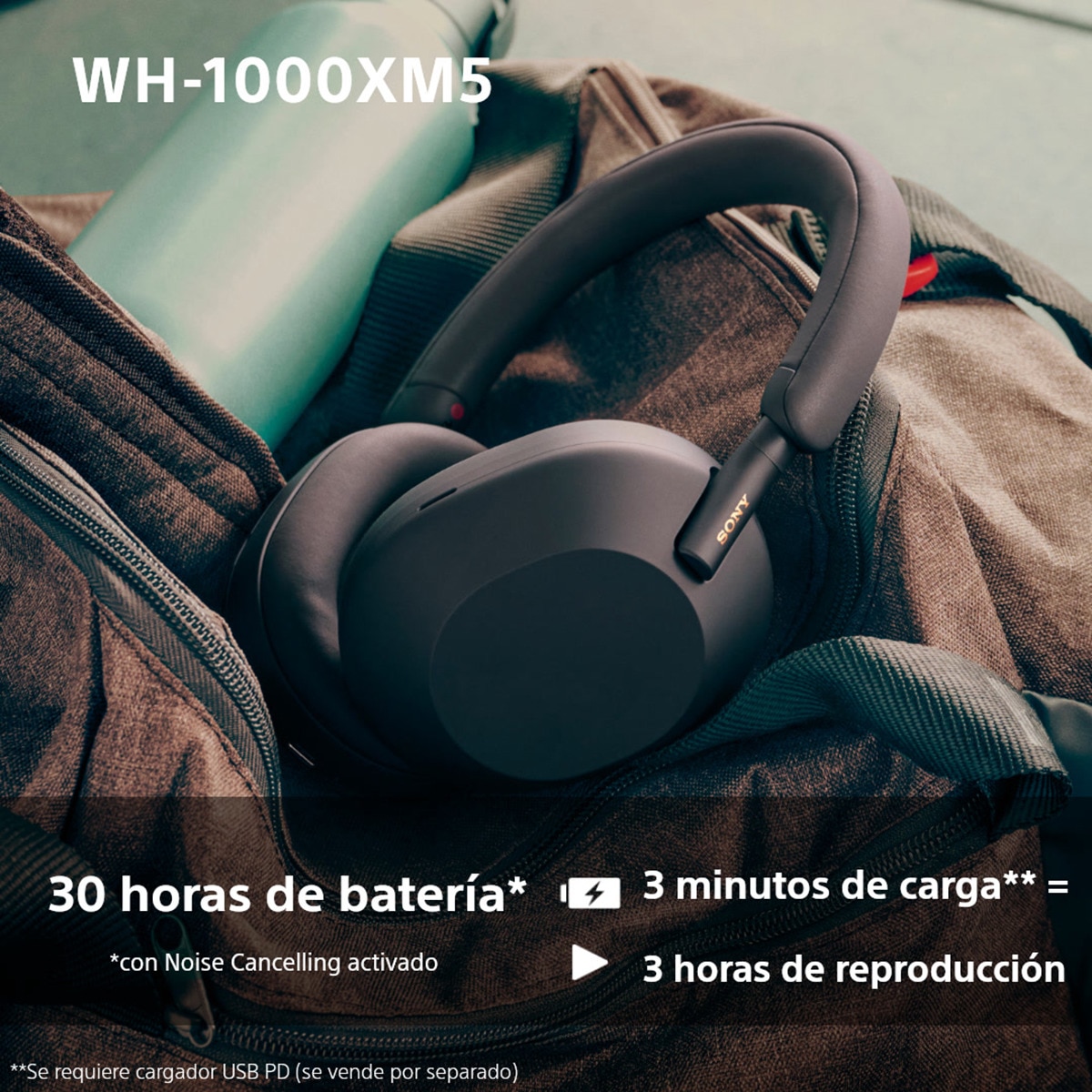 Sony WH-1000XM5 Bluetooth Auriculares de diadema Cancelación de ruido, 30 horas de batería, micrófono, para iOS, Android y PC Azul Medianoche-6
