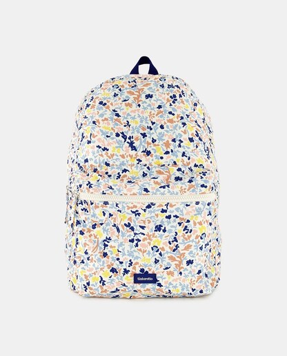 Imagen 0 de Mochila en amarillo con flores y bolsillo frontal