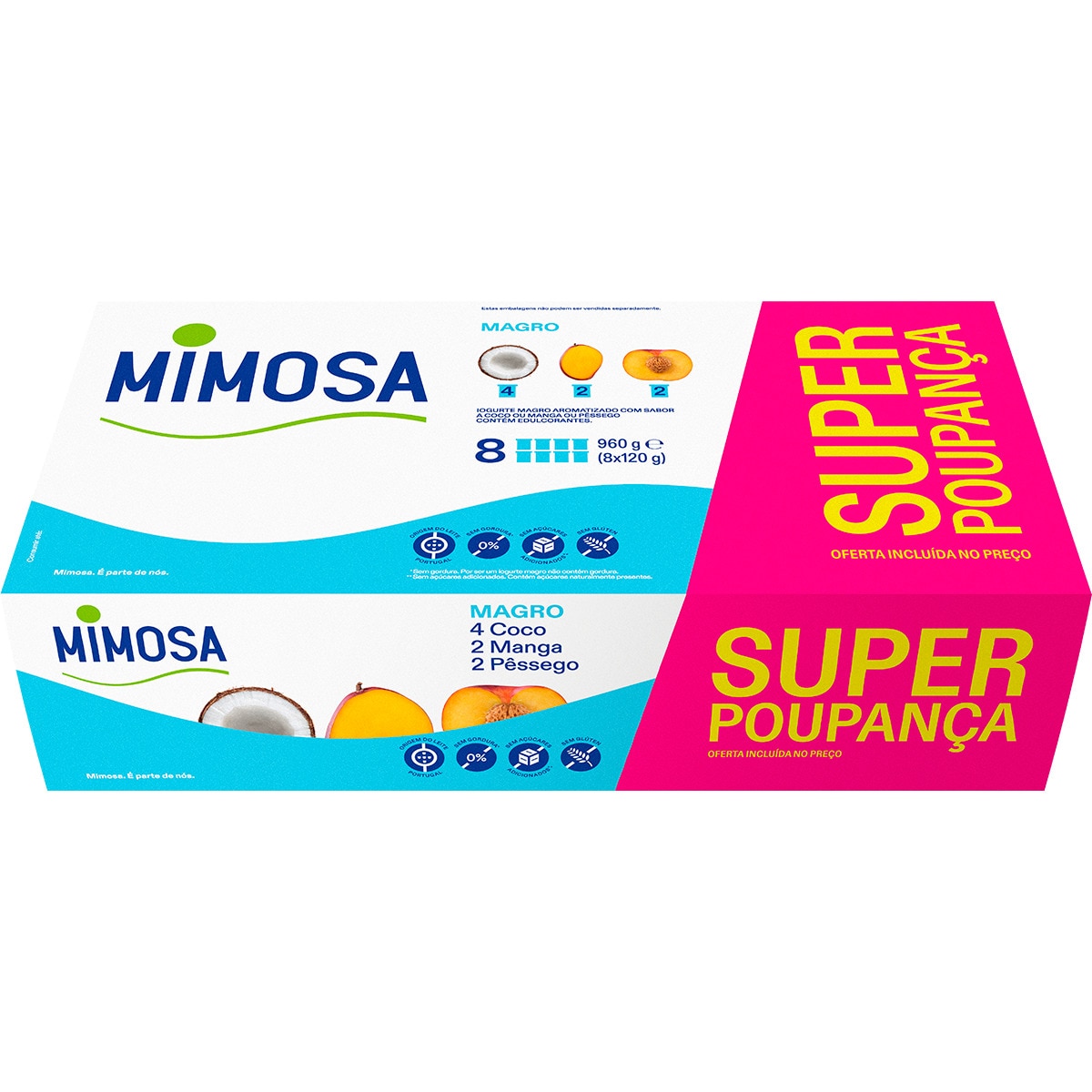 Iogurte Aroma 4 Morango, 2 Coco e 2 Manga Magro Pack 8 embalagem 120 g