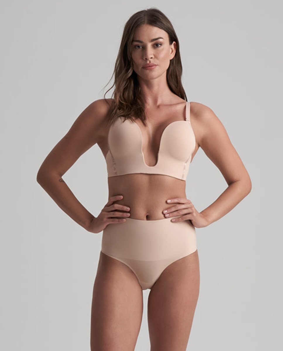 Cueca Adelgaçante de Controlo Super Firme de Abdómen e Cintura Média Bege-4