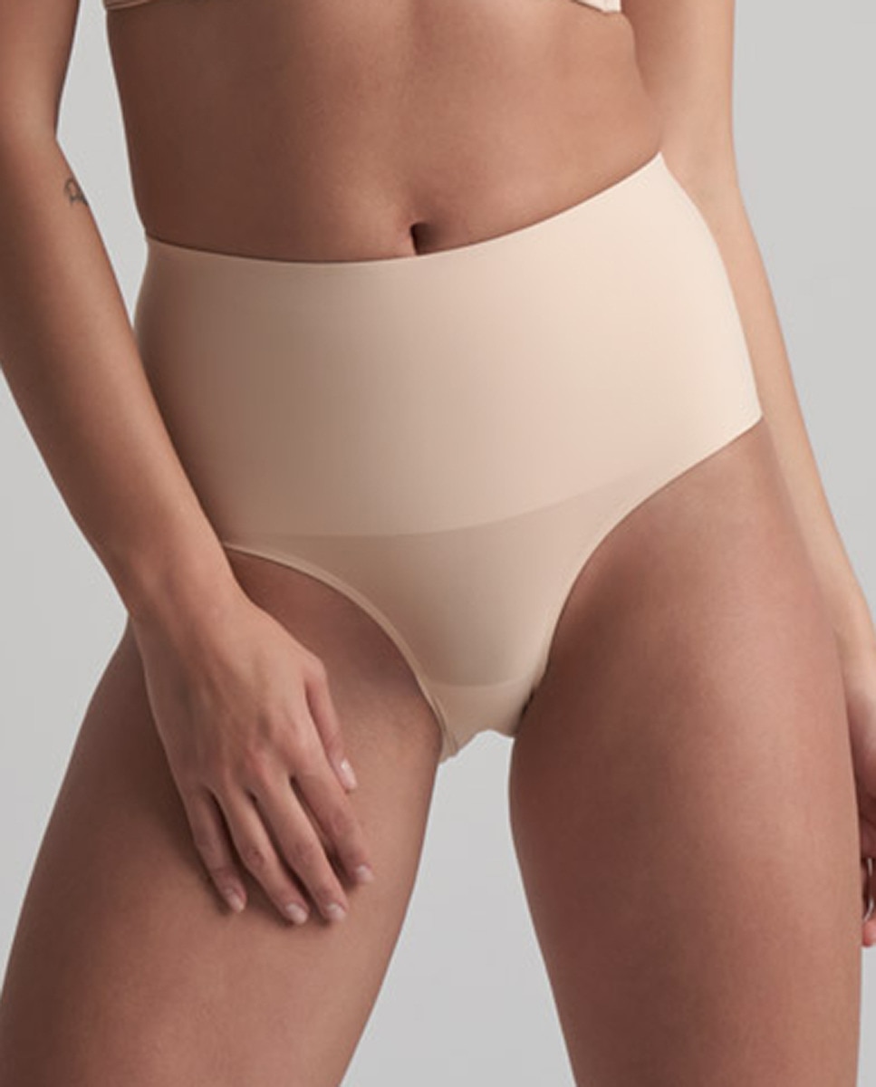 Cueca Adelgaçante de Controlo Super Firme de Abdómen e Cintura Média Bege-1