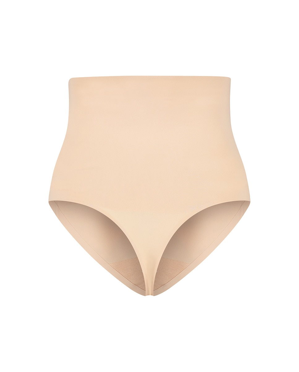 Tanga de Cintura Subida com Controlo de Barriga Bege-3
