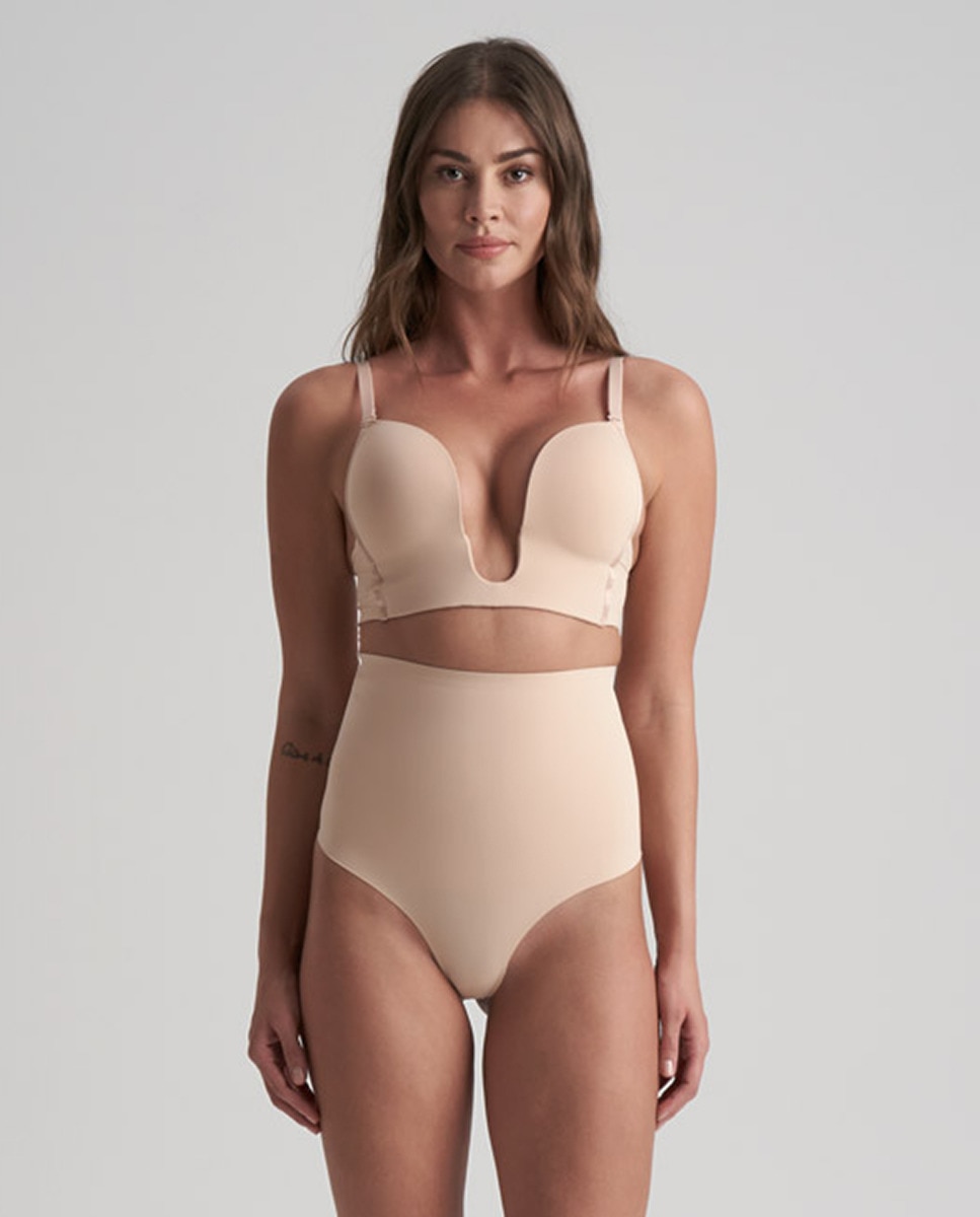 Tanga de Cintura Subida com Controlo de Barriga Bege-4