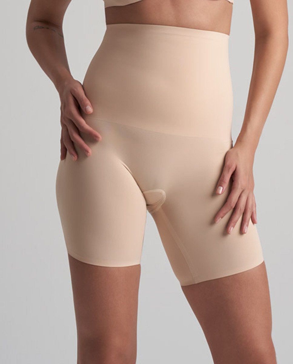Calções de Cintura Subida com Controlo de Barriga Bege-1