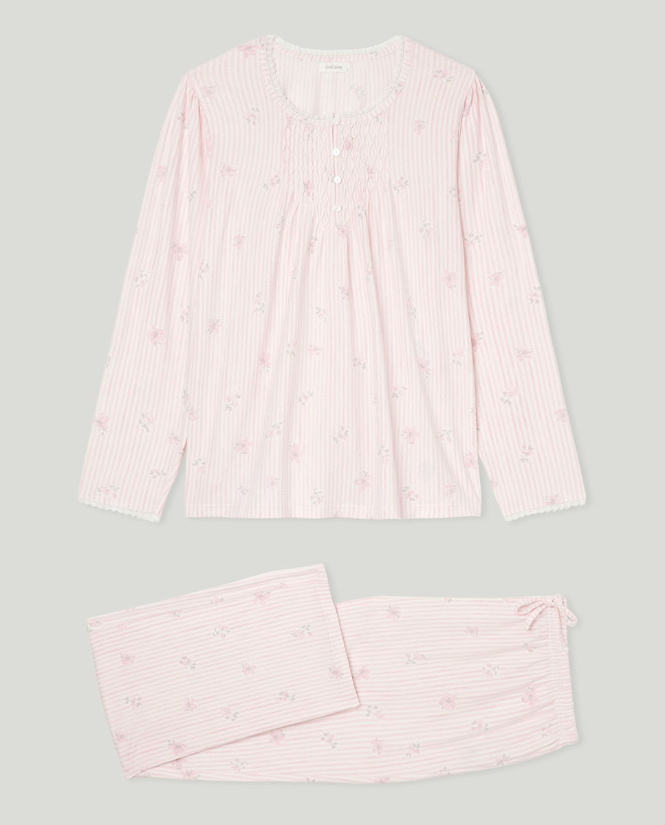 Pijama Tipo Camiseiro com Estampado e Pregas Rosa-4