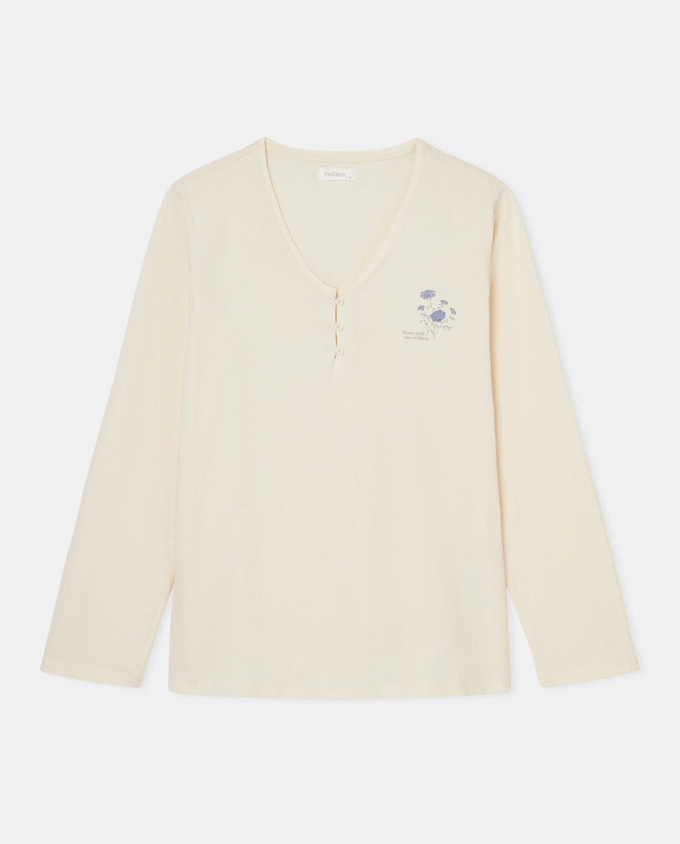 Camisola de mulher com manga comprida Branco-marfim-4