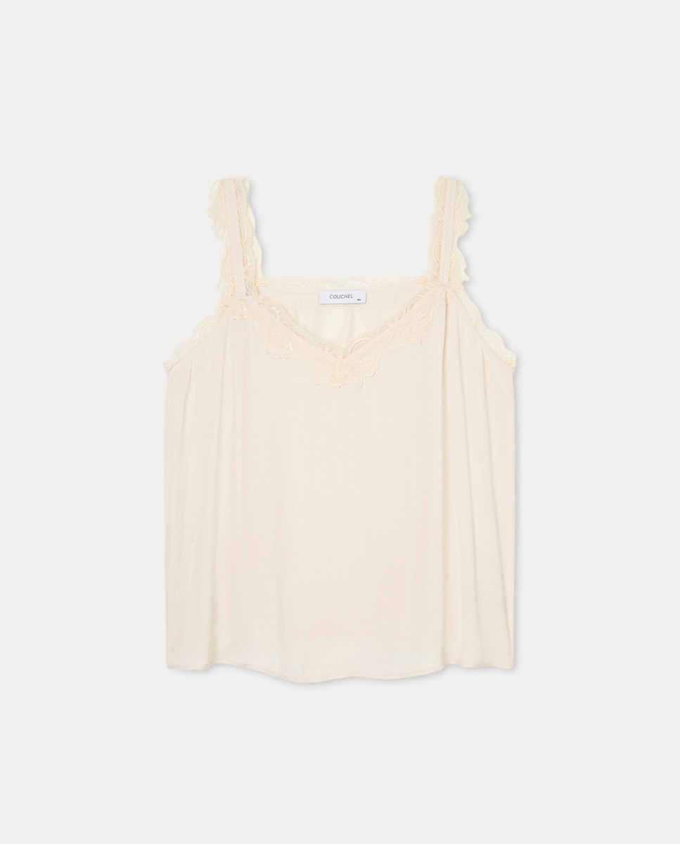 Top rendilhado de renda Branco-marfim-4
