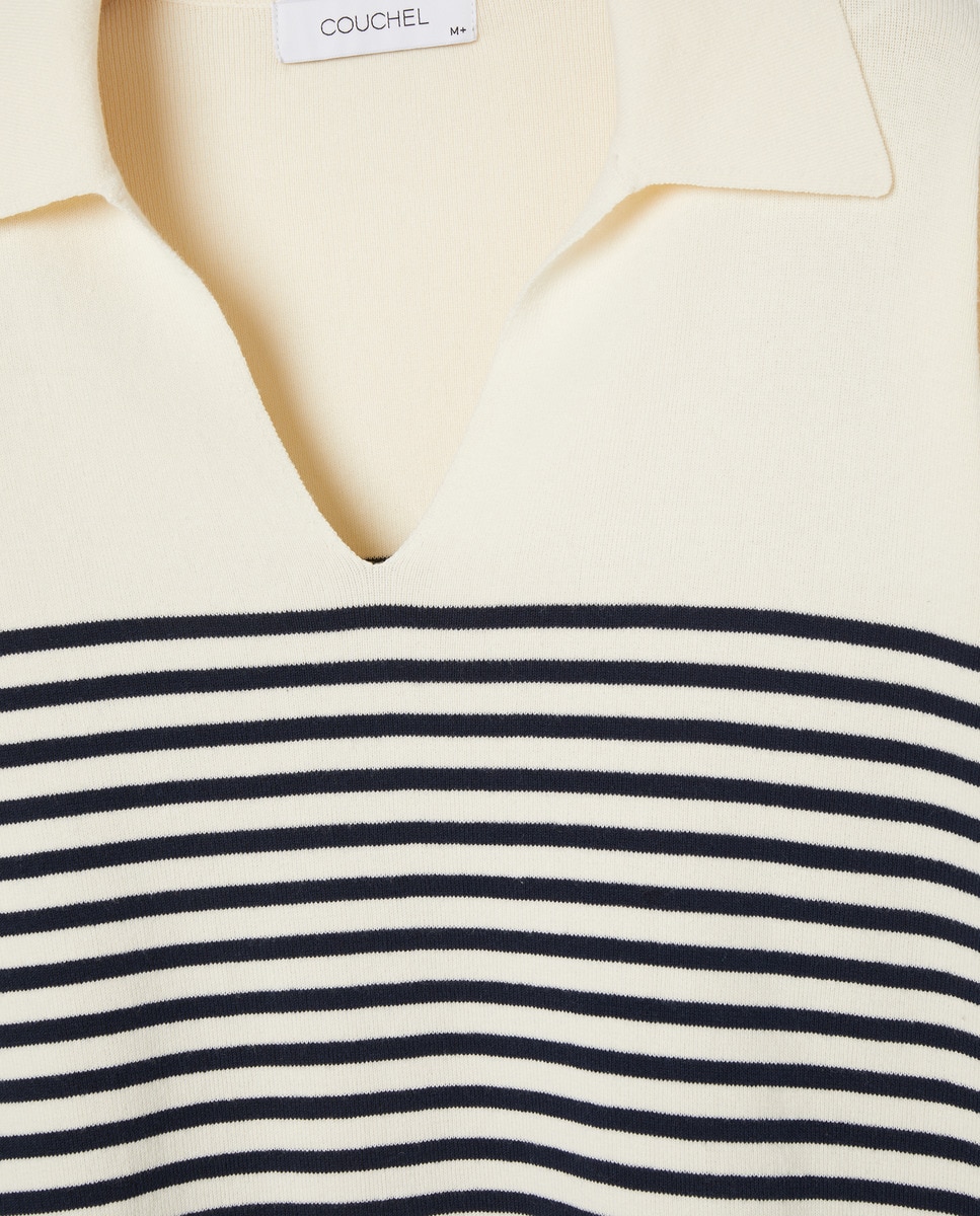 Camisola de Malha em Tecido Combinado com Decote em Bico Branco-5