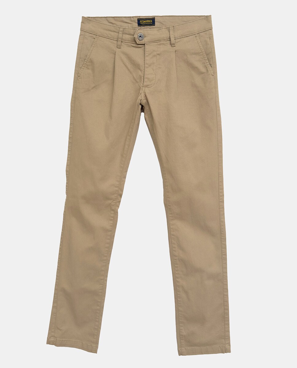 Calças Chino com Pinças Bege-1