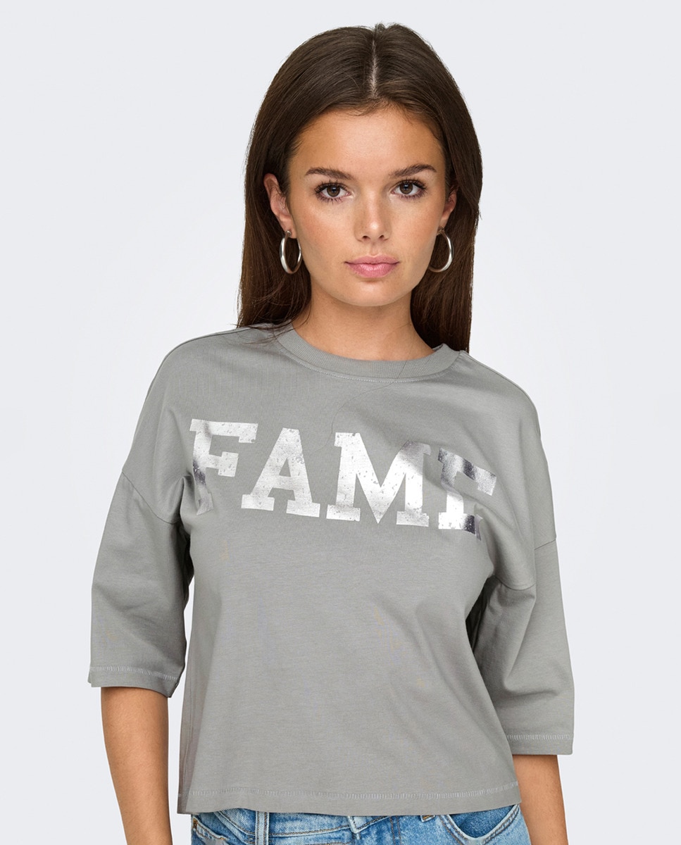 T-shirt com estampado à frente Cinzento-1