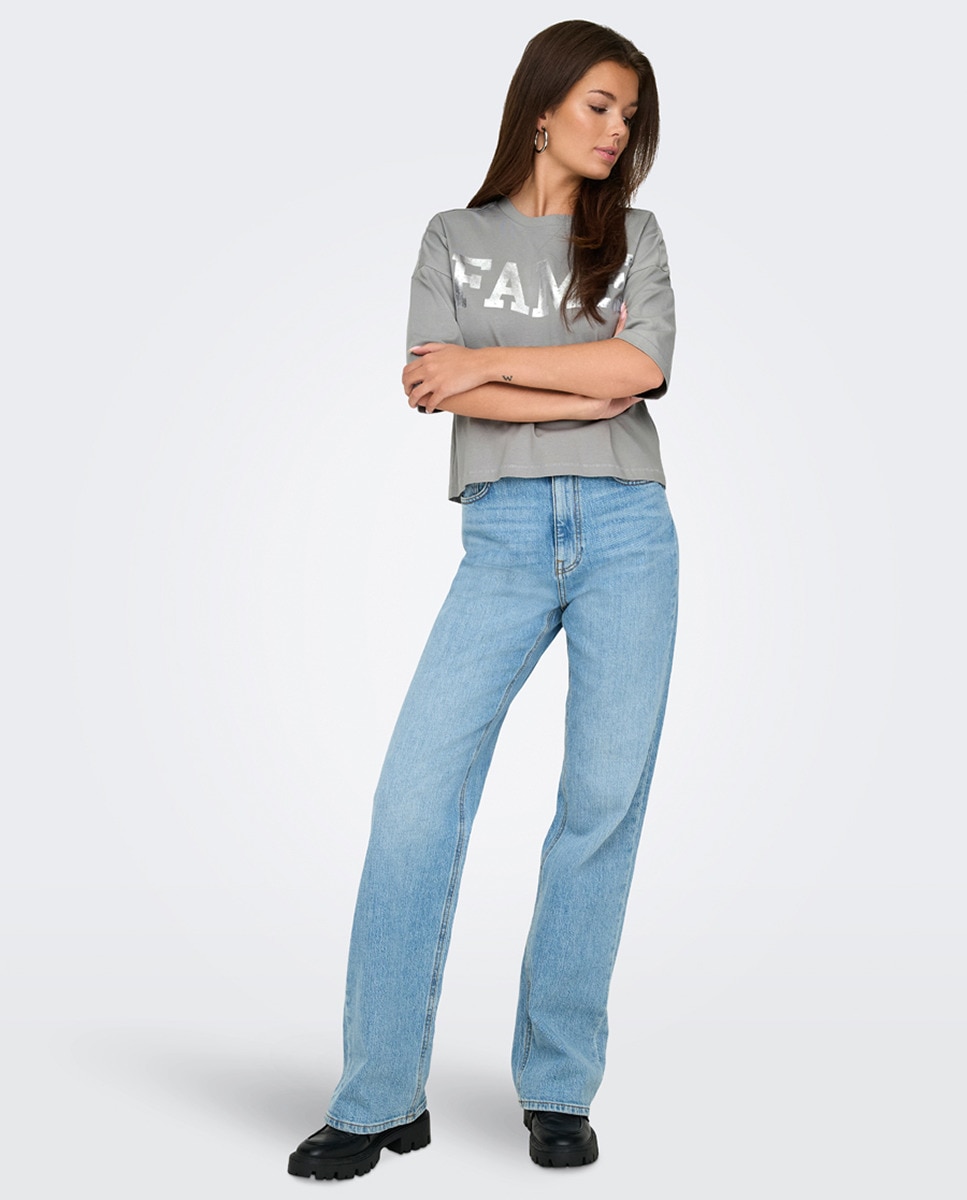 T-shirt com estampado à frente Cinzento-6